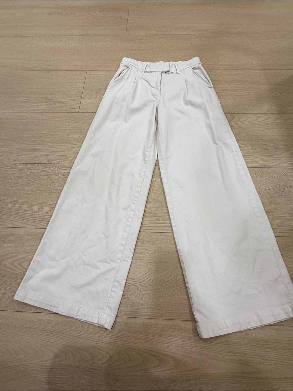 American Eagle Trouser Wide Leg Jeans White Size 2 Regular Stretch